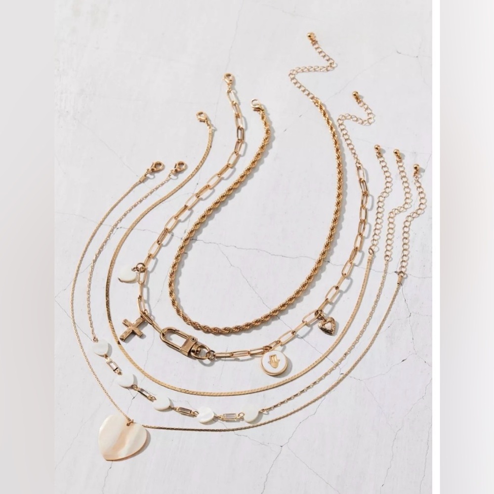 Urban Outfitters Hearts & Charms 5-Piece Layering Necklace Set.